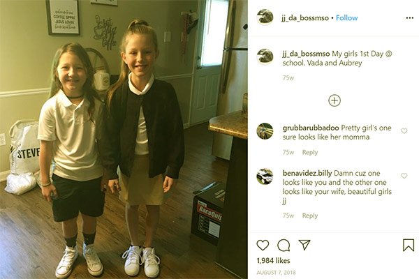 Image of Caption: JJ Da Boss daughter Vada and Aubrey first day of their school