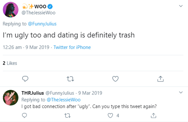 Image of Caption: Jessie Woo Tweets venting and complaining about her dating experience