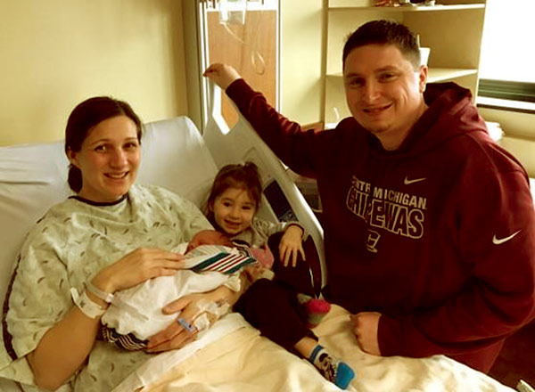 Image of Caption: Dr. Sandra Shindorf gives birth to a son, Sam
